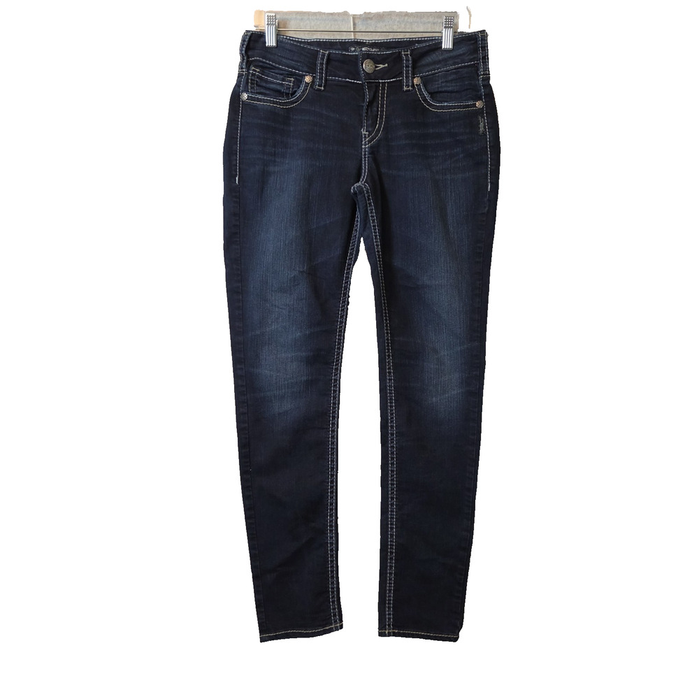 Silver Suki Mid Skinny Blue Dark Wash Jeans Women's 29x31 Stretch Pockets